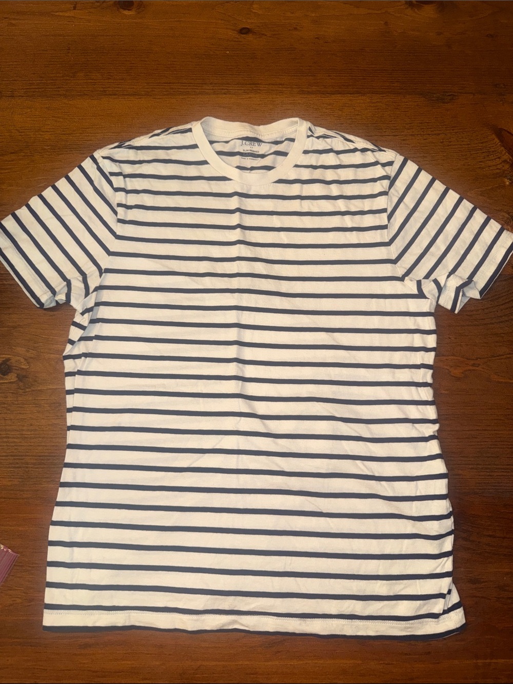 J. Crew White and Navy Striped Crewneck Tee